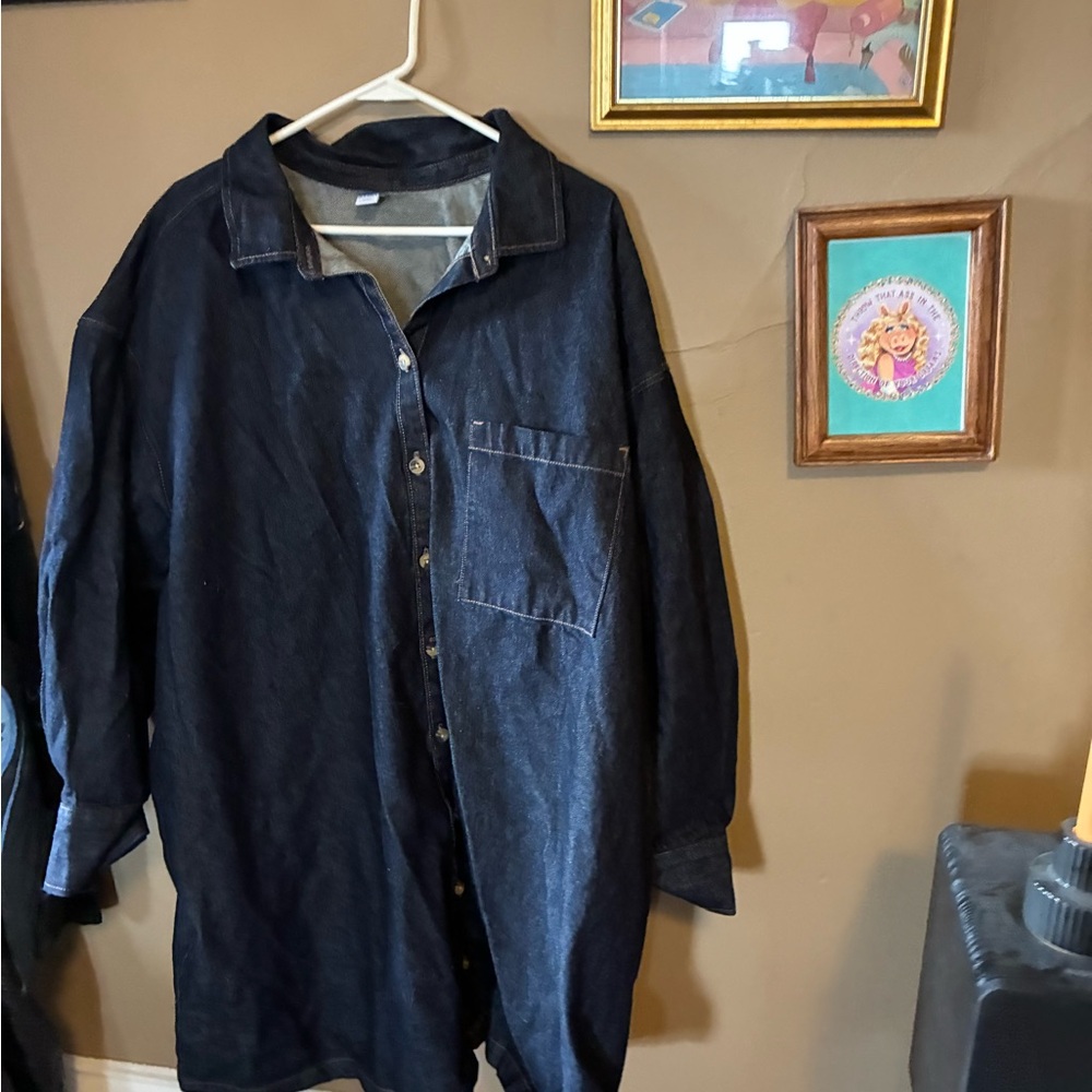 Women’s Dark Indigo Denim Button-Up Shirt Dress HEAVY
